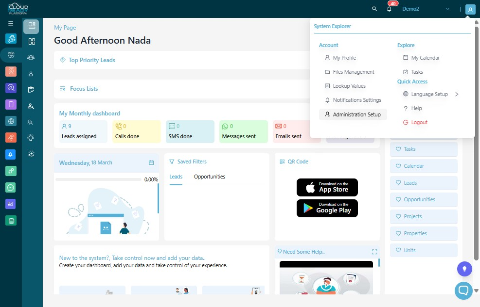Click "Administration Setup"