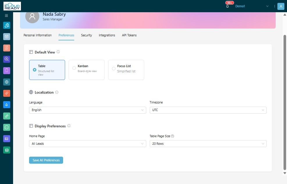 Click "Table Page Size" and select "Table Page Size Preferences"