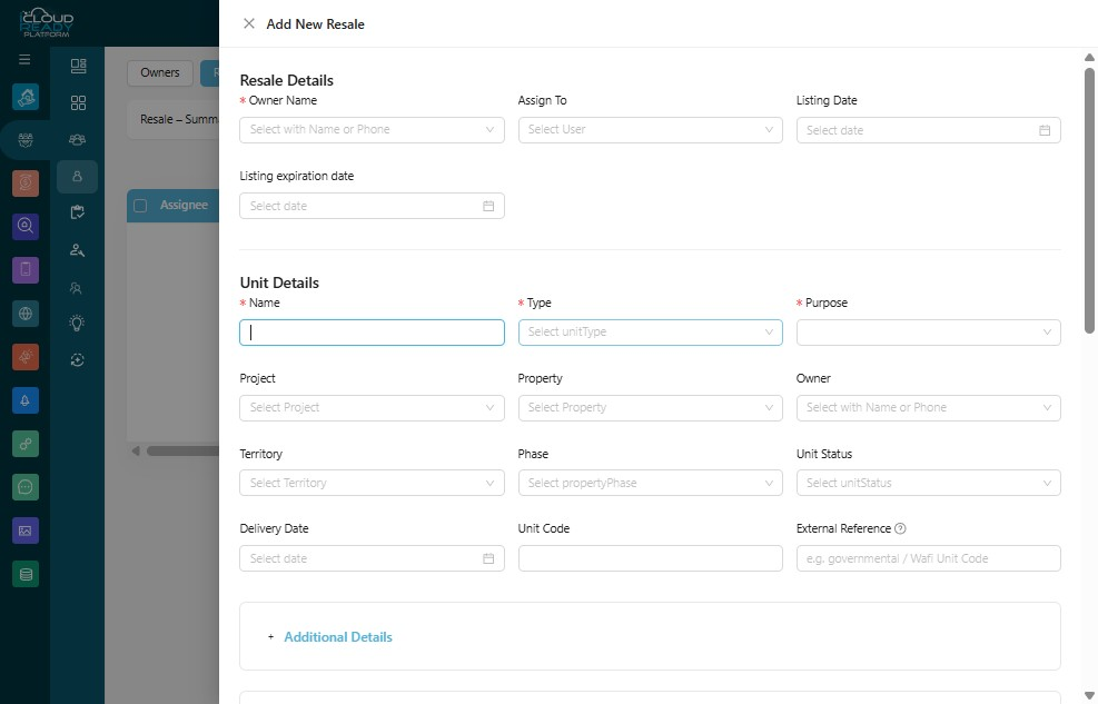 Choose Unit's "Type"