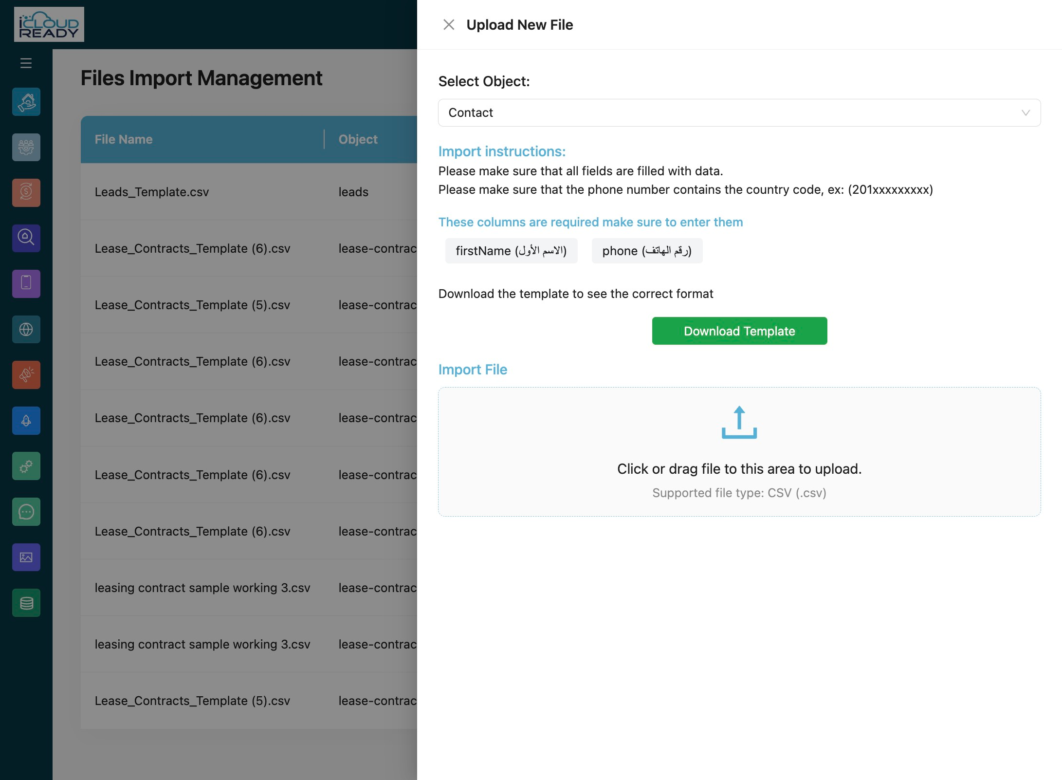 Click the upload area to select a CSV file